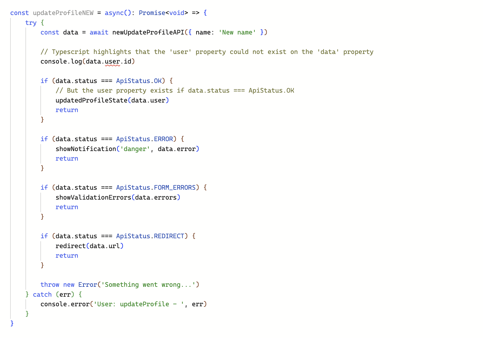 How TypeScript lint the code with refactored response type